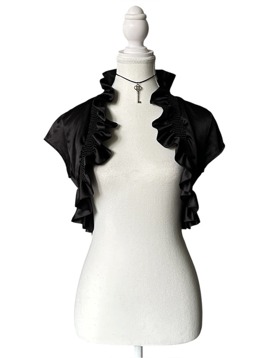 glam Tops - Y2K Grunge “Glam” Basic Black Ruffle Trim Bolero Top